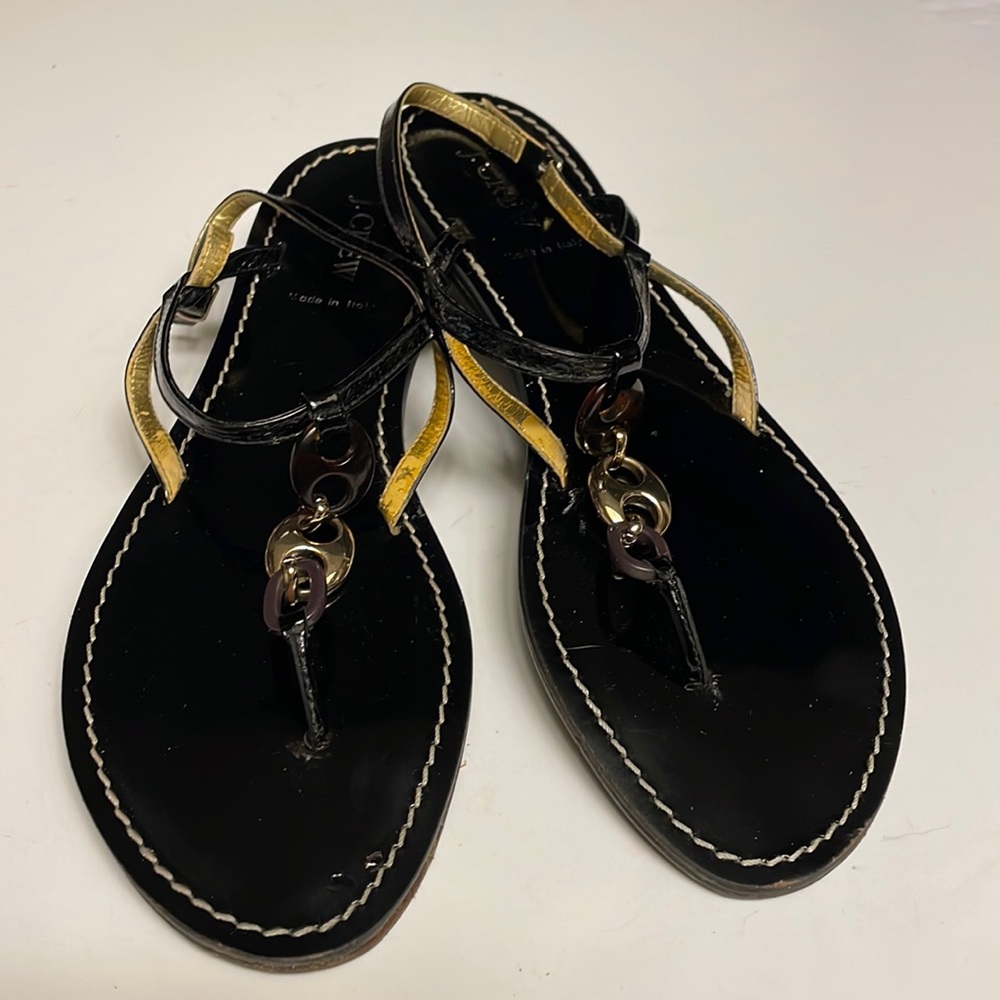 J. Crew “Bali” Black Patent Leather T-Strap Sandals. Size - 10. Preowned.
